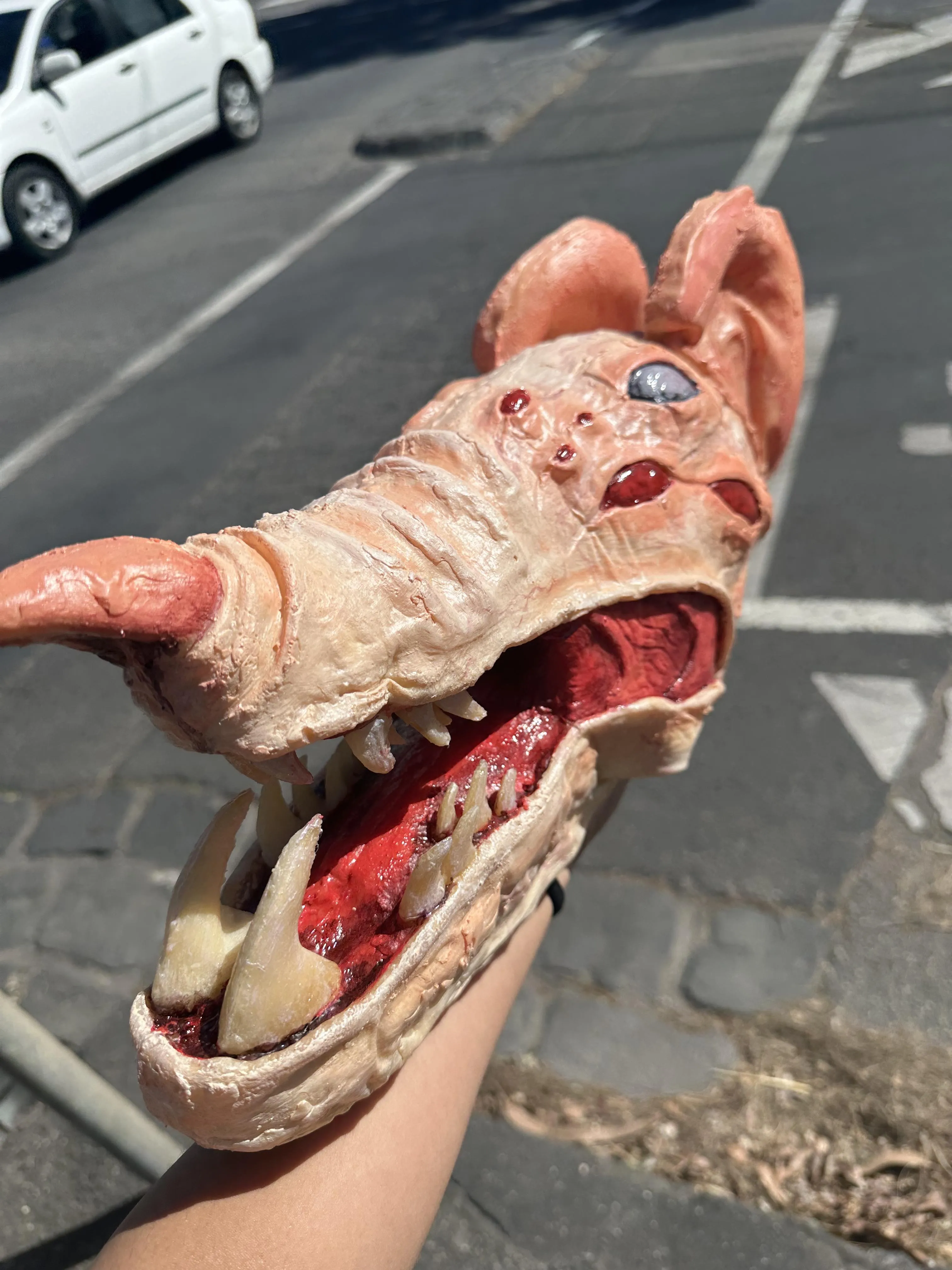 Painted Vermin creature head in workshop lighting